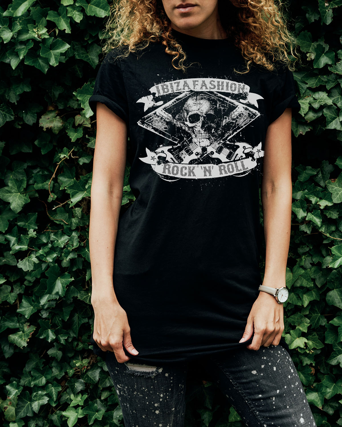 Camiseta negra mujer logo IBF Rock & Roll - Ibiza Fashion